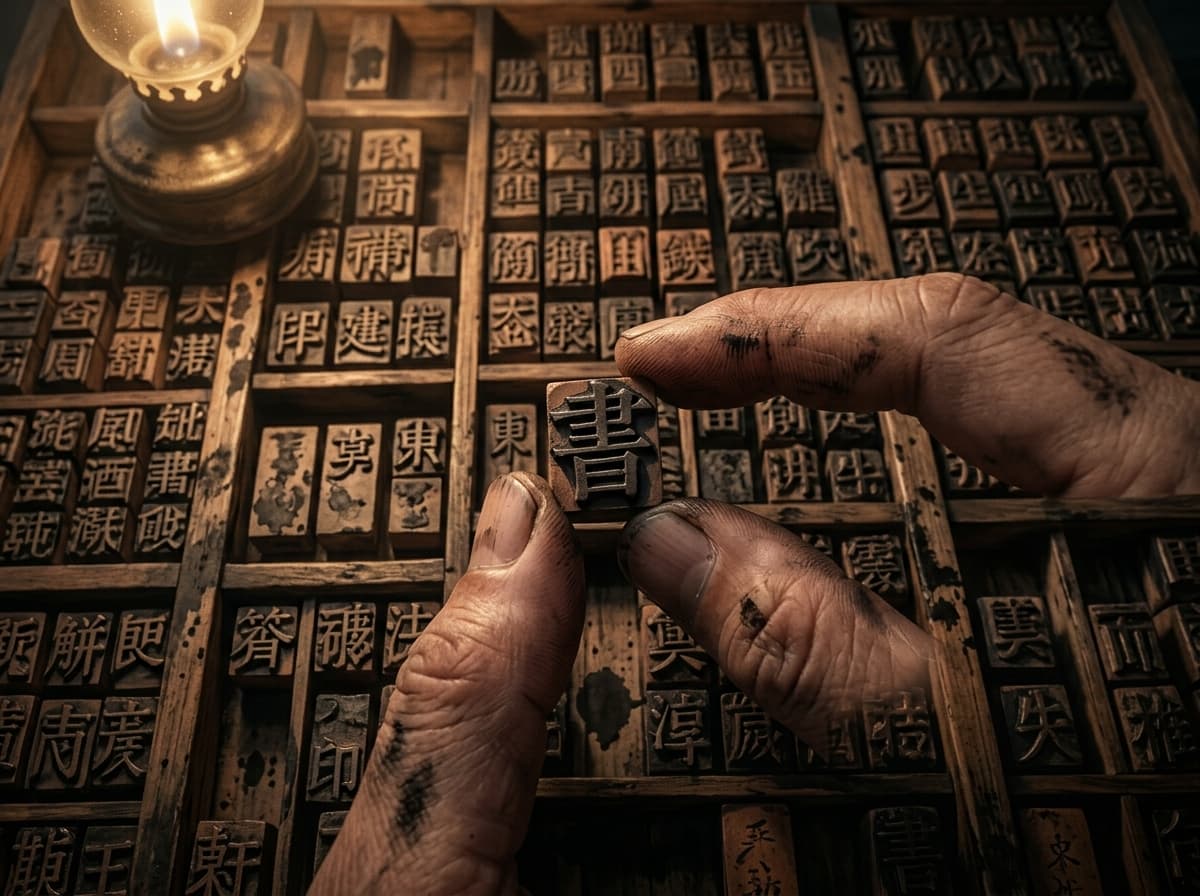 A compartmented tray of Song dynasty clay movable type characters.